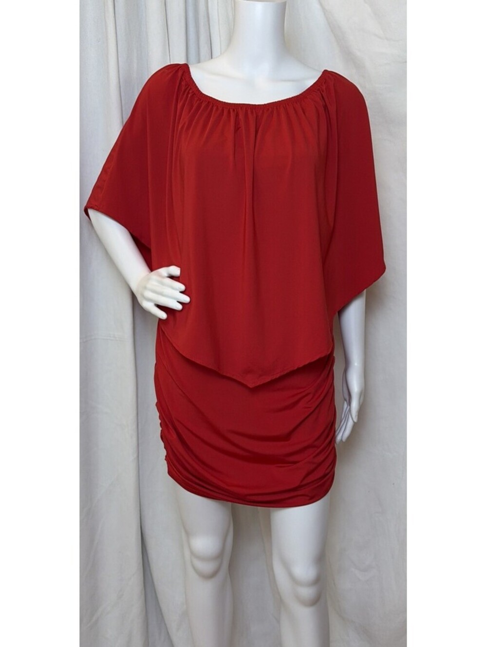 VTG Disco Party Red Ruched Dolman Capelet Mini Dress S/M